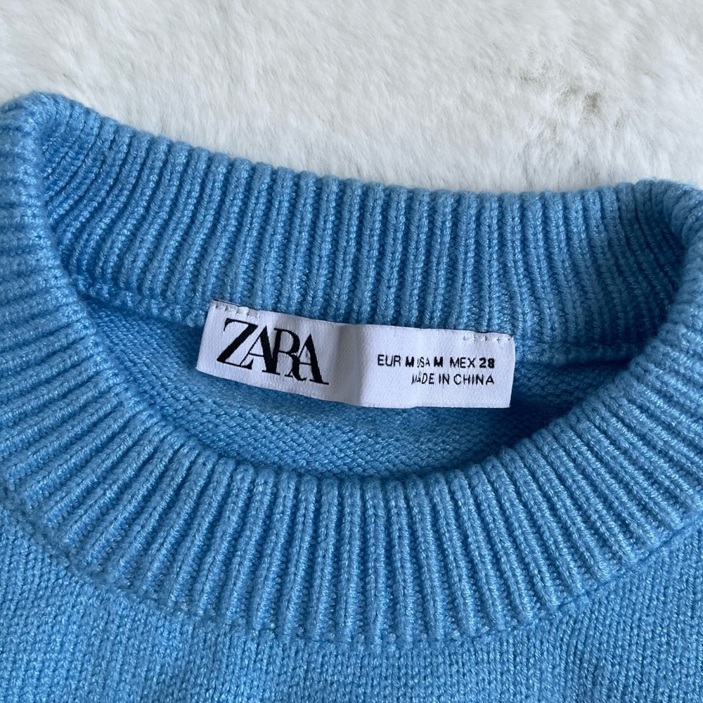 Zara crop knit sweater in sky blue size M with balloon sleeves - Picture 5 of 7